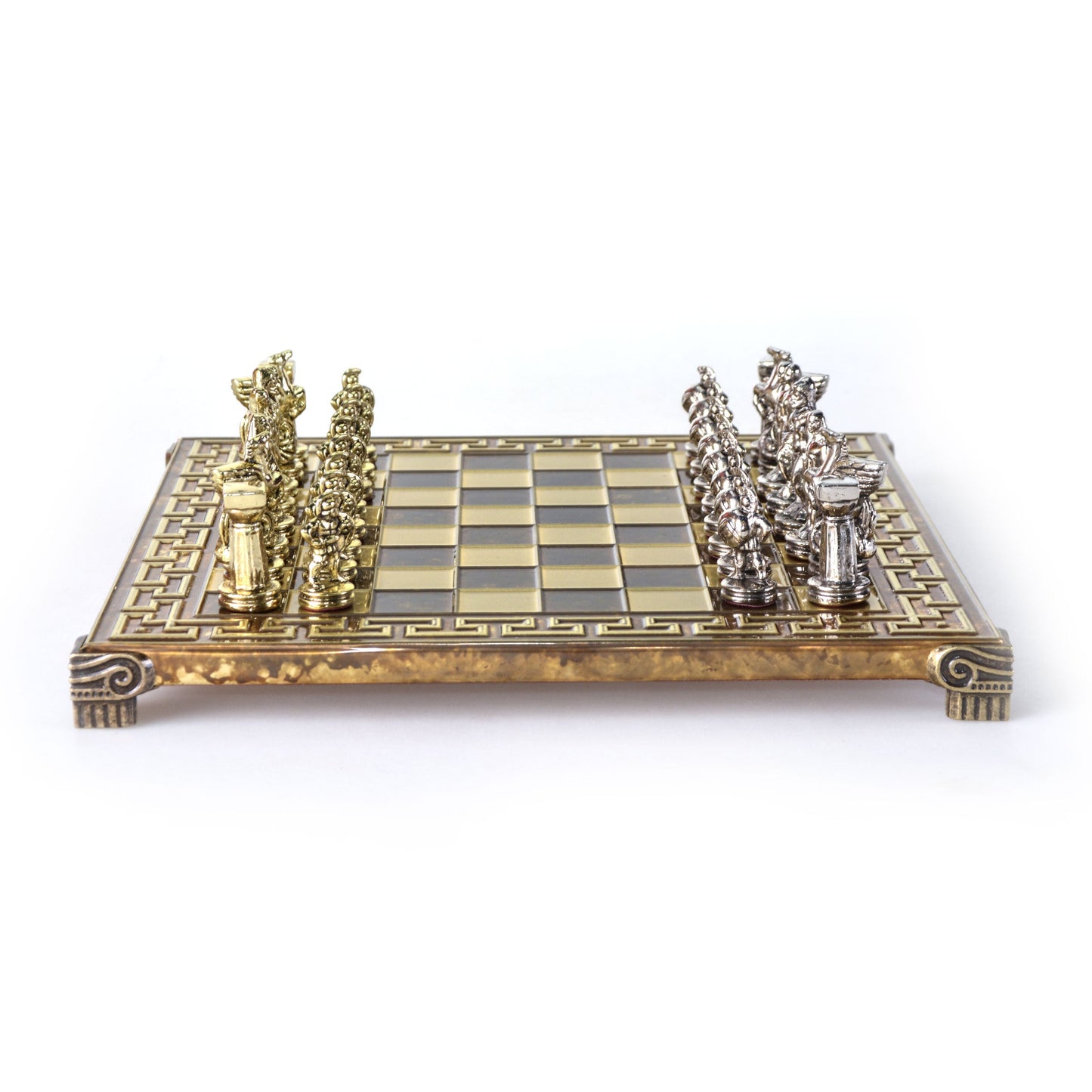 SPARTAN WARRIOR CHESS SET with gold/silver chessmen and bronze chessboard 28 x 28cm (Small) - Premium Chess from MANOPOULOS Chess & Backgammon - Just €168! Shop now at MANOPOULOS Chess & Backgammon