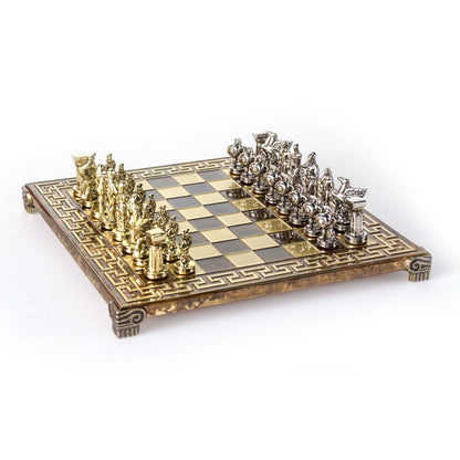 SPARTAN WARRIOR CHESS SET with gold/silver chessmen and bronze chessboard 28 x 28cm (Small) - Premium Chess from MANOPOULOS Chess & Backgammon - Just €168! Shop now at MANOPOULOS Chess & Backgammon