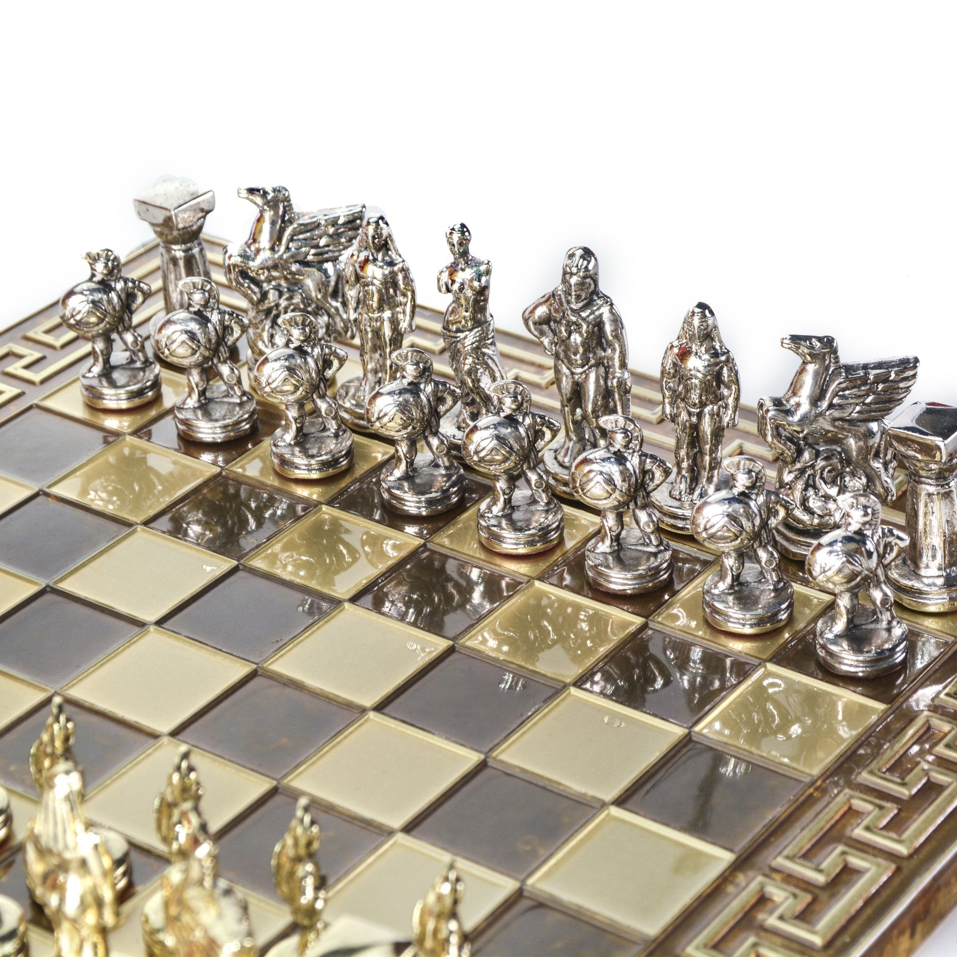 SPARTAN WARRIOR CHESS SET with gold/silver chessmen and bronze chessboard 28 x 28cm (Small) - Premium Chess from MANOPOULOS Chess & Backgammon - Just €168! Shop now at MANOPOULOS Chess & Backgammon