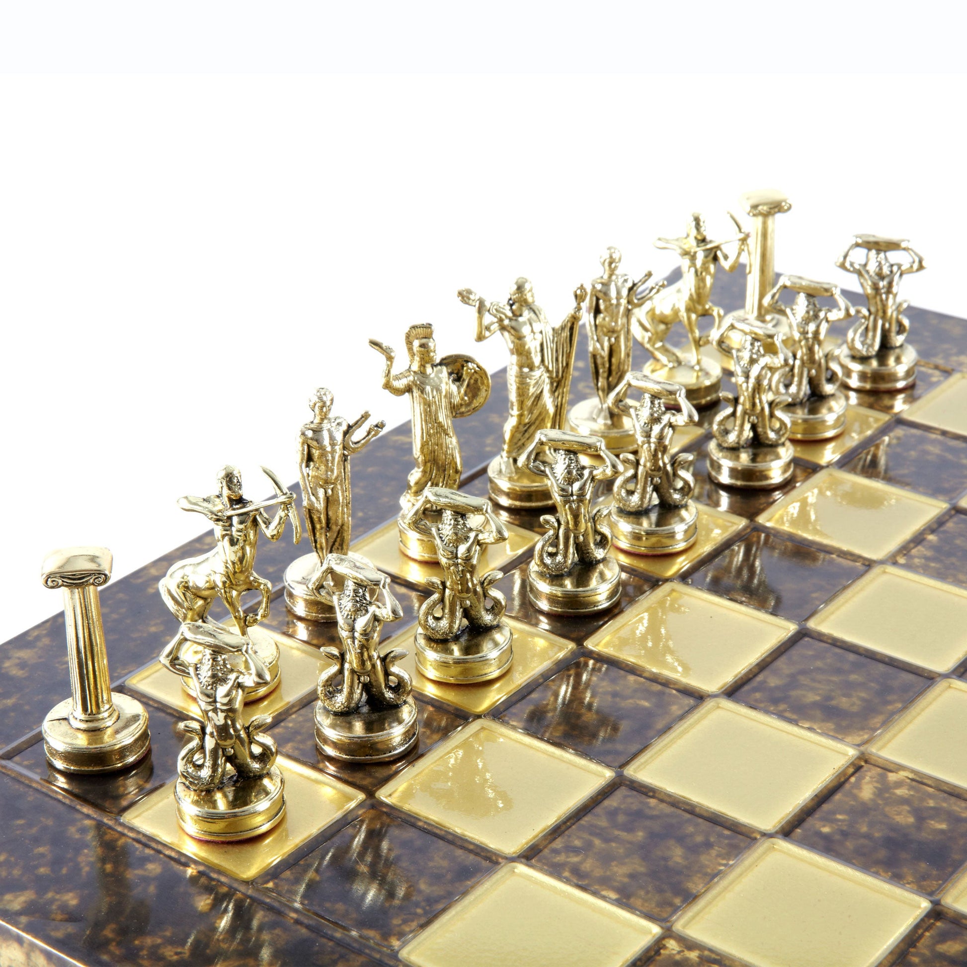 GIANTS' BATTLE CHESS SET with gold/silver chessmen and bronze chessboard 36 x 36cm (Medium) - Premium Chess from MANOPOULOS Chess & Backgammon - Just €210! Shop now at MANOPOULOS Chess & Backgammon