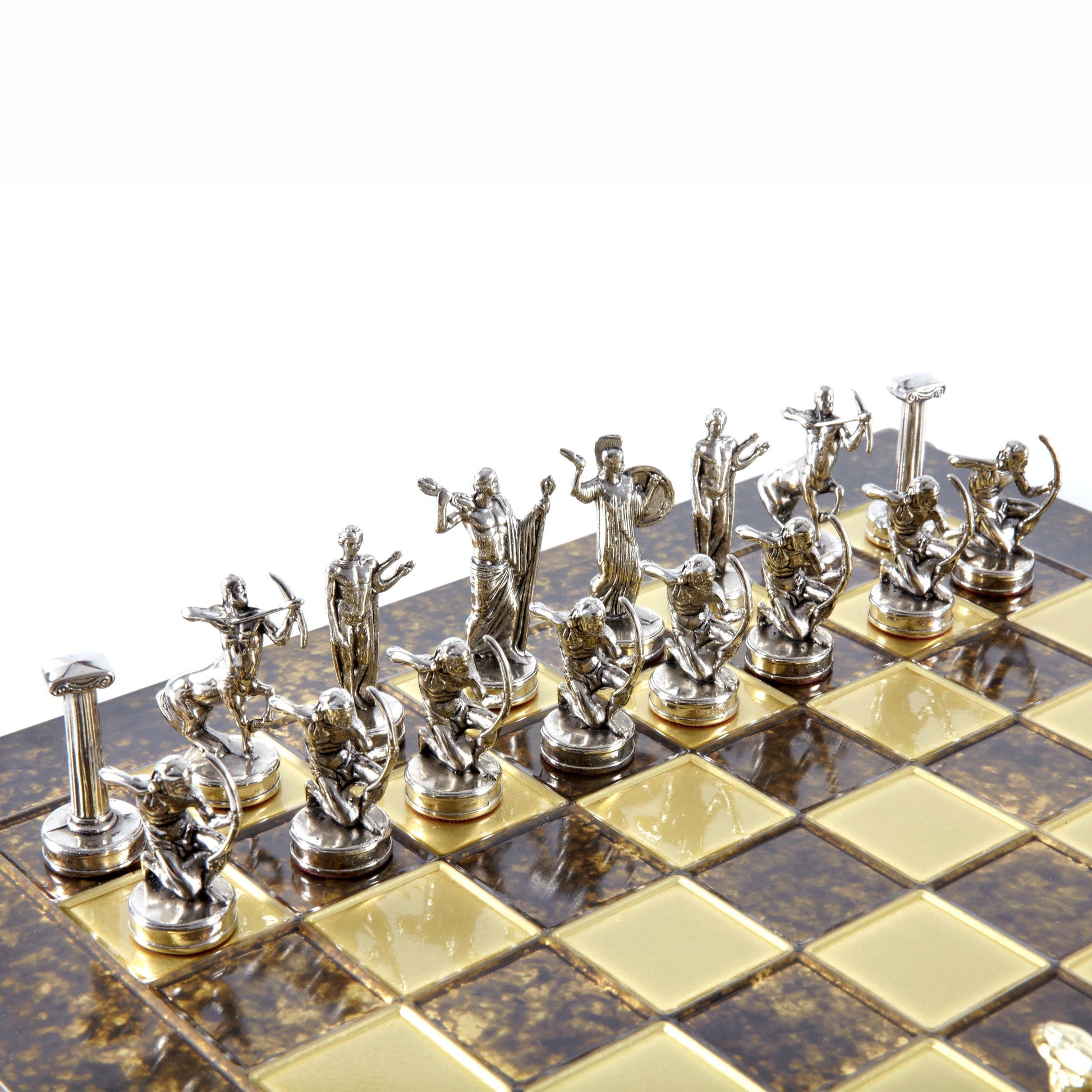 GIANTS' BATTLE CHESS SET with gold/silver chessmen and bronze chessboard 36 x 36cm (Medium) - Premium Chess from MANOPOULOS Chess & Backgammon - Just €210! Shop now at MANOPOULOS Chess & Backgammon