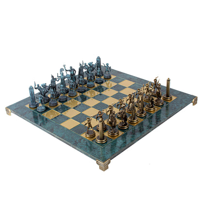 Luxury Handcrafted Greek Mythology Chess Set – Blue & Bronze (Extra Large)