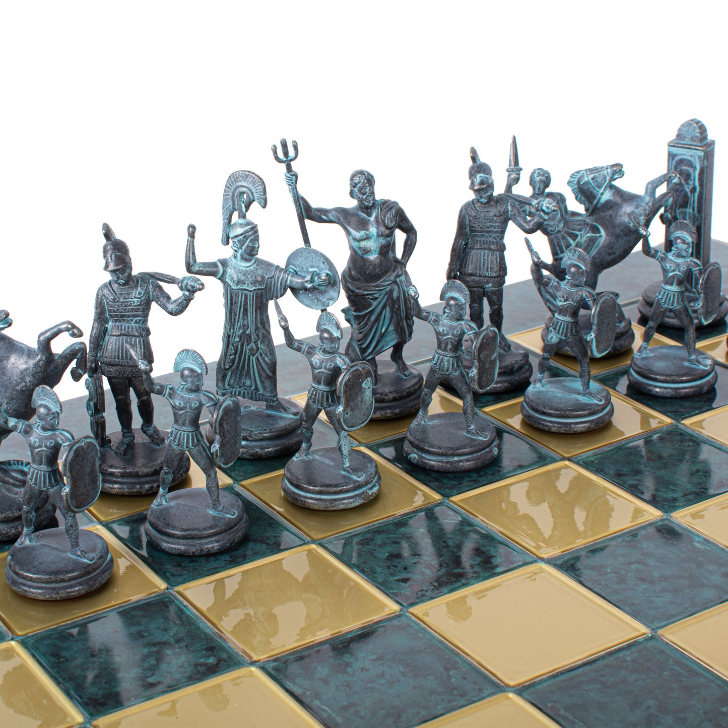 Luxury Handcrafted Greek Mythology Chess Set – Blue & Bronze (Extra Large)