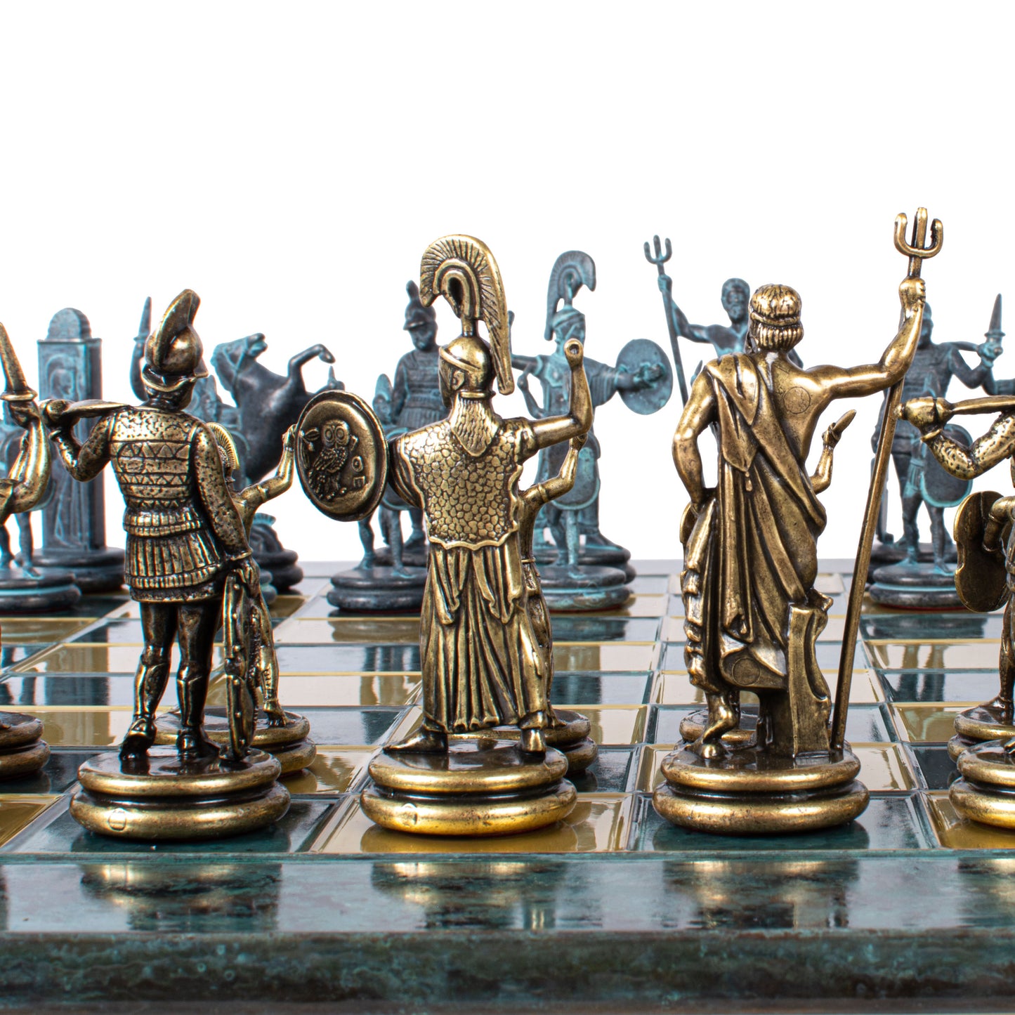 Luxury Handcrafted Greek Mythology Chess Set – Blue & Bronze (Extra Large)