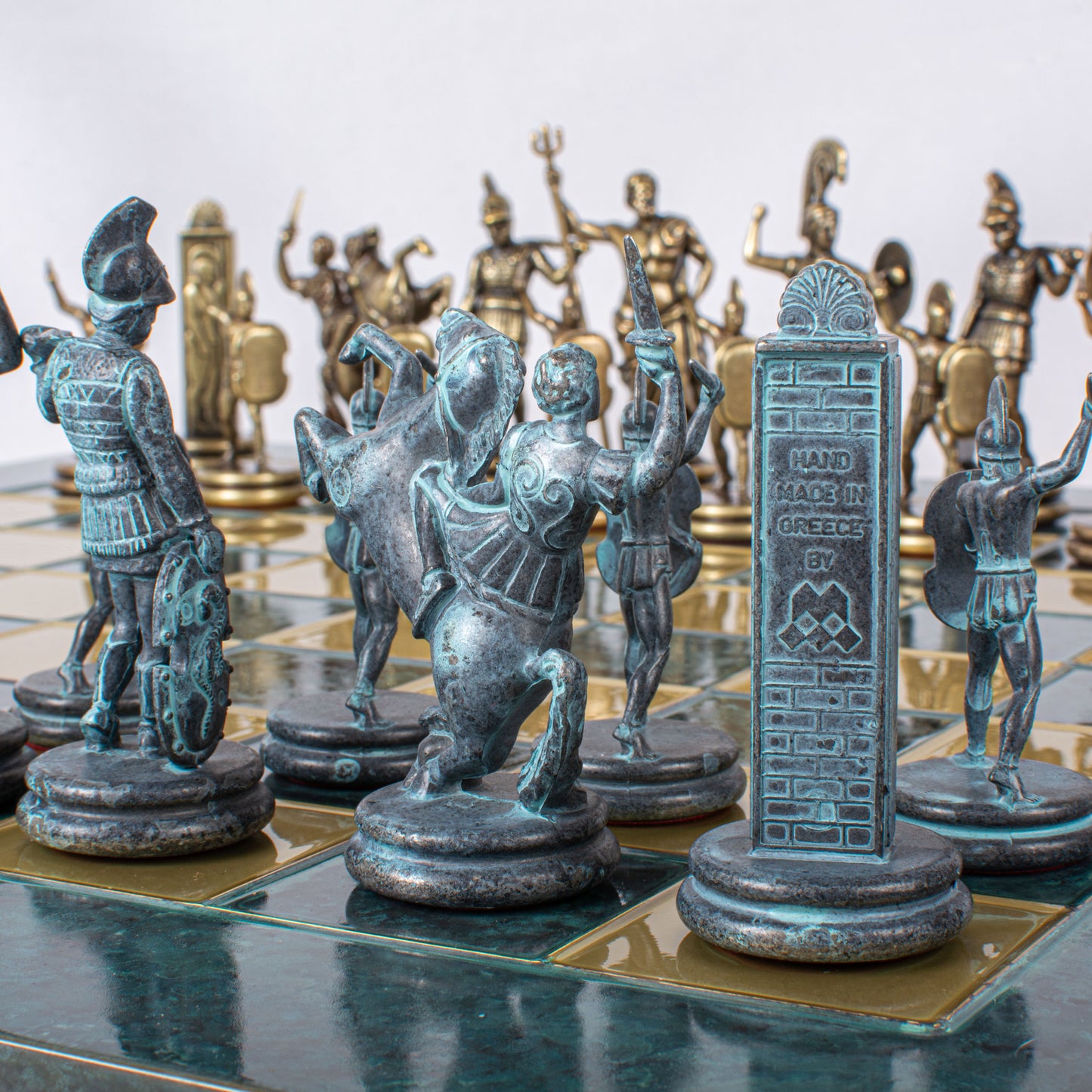 Luxury Handcrafted Greek Mythology Chess Set – Blue & Bronze (Extra Large)
