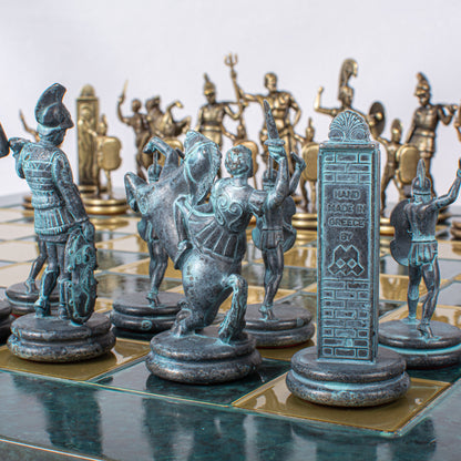 Luxury Handcrafted Greek Mythology Chess Set – Blue & Bronze (Extra Large)