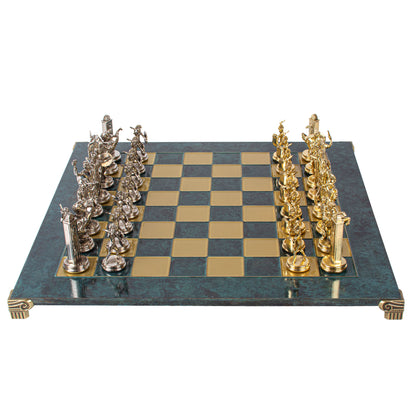 Handcrafted Greek Mythology Chess Set - Gold/Silver Chessmen and Bronze Chessboard (Extra Large)