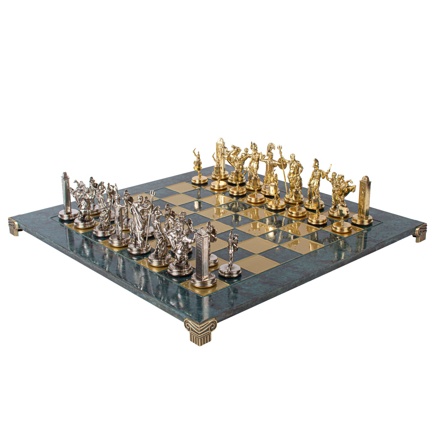 Handcrafted Greek Mythology Chess Set - Gold/Silver Chessmen and Bronze Chessboard (Extra Large)