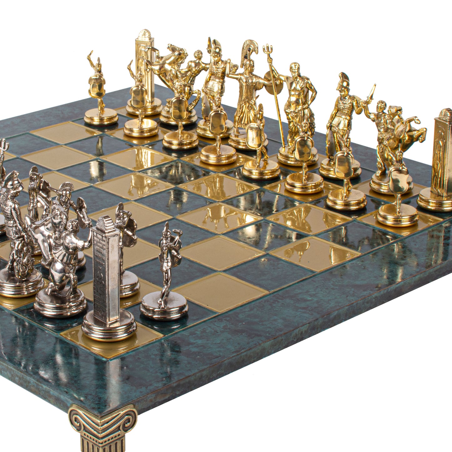 Handcrafted Greek Mythology Chess Set - Gold/Silver Chessmen and Bronze Chessboard (Extra Large)