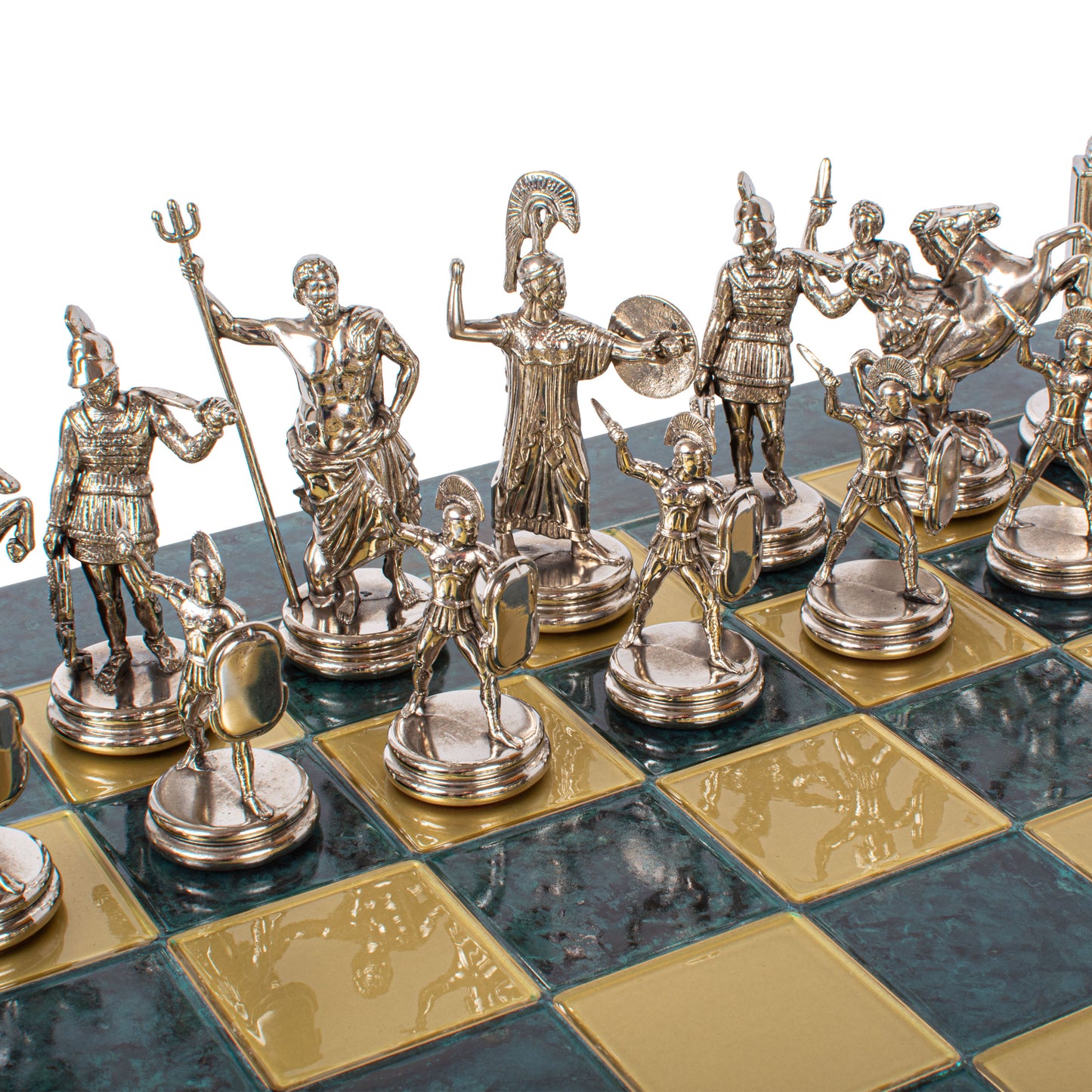 Handcrafted Greek Mythology Chess Set - Gold/Silver Chessmen and Bronze Chessboard (Extra Large)
