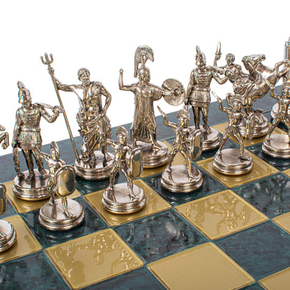 Handcrafted Greek Mythology Chess Set - Gold/Silver Chessmen and Bronze Chessboard (Extra Large)