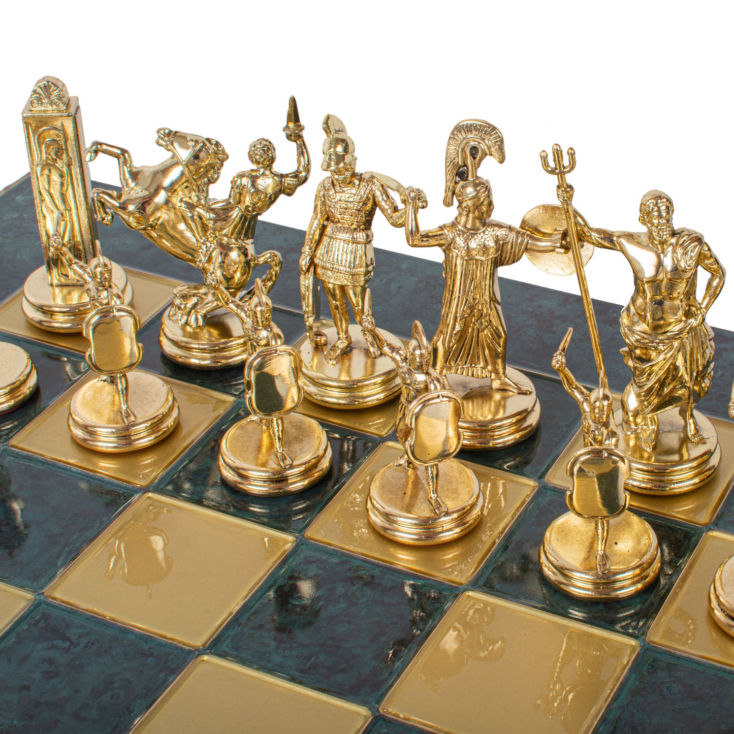 Handcrafted Greek Mythology Chess Set - Gold/Silver Chessmen and Bronze Chessboard (Extra Large)