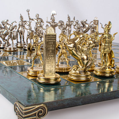 Handcrafted Greek Mythology Chess Set - Gold/Silver Chessmen and Bronze Chessboard (Extra Large)