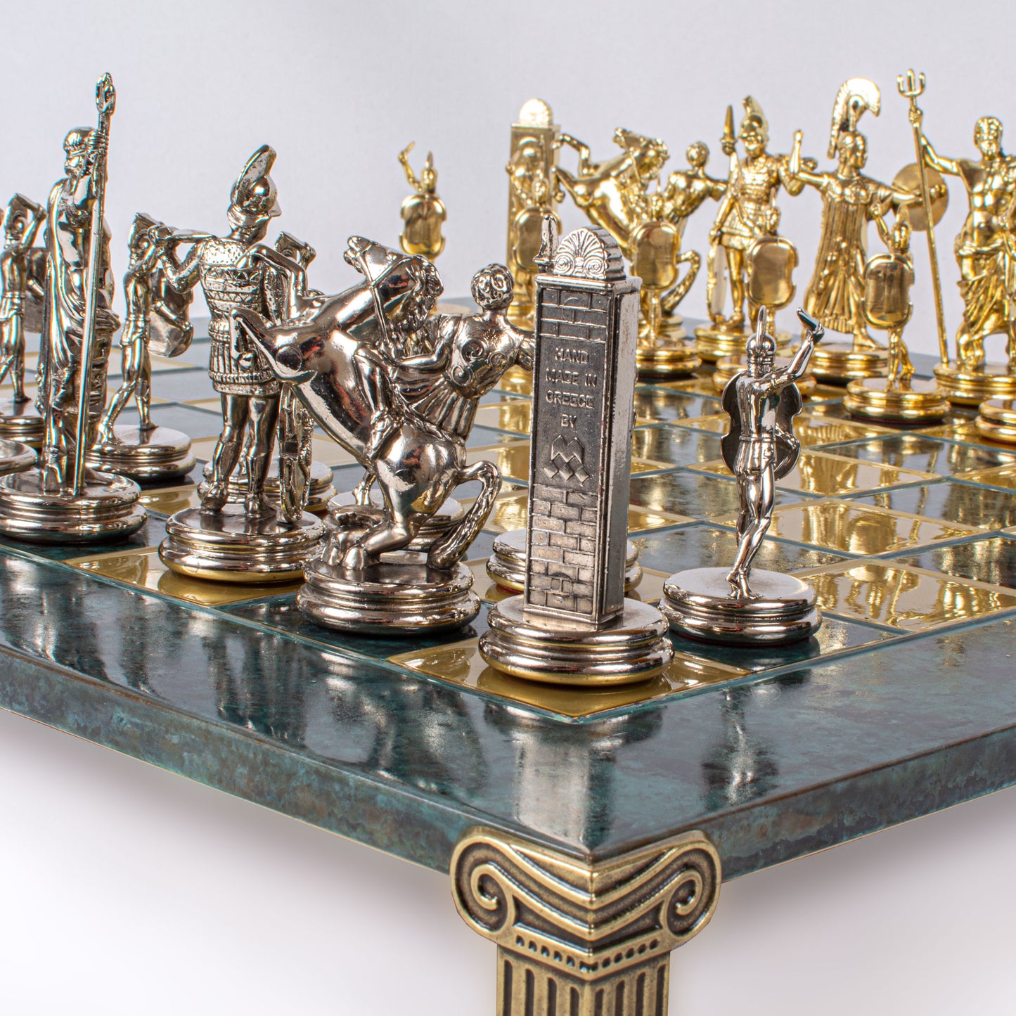 Handcrafted Greek Mythology Chess Set - Gold/Silver Chessmen and Bronze Chessboard (Extra Large)