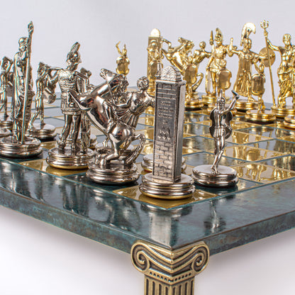 Handcrafted Greek Mythology Chess Set - Gold/Silver Chessmen and Bronze Chessboard (Extra Large)