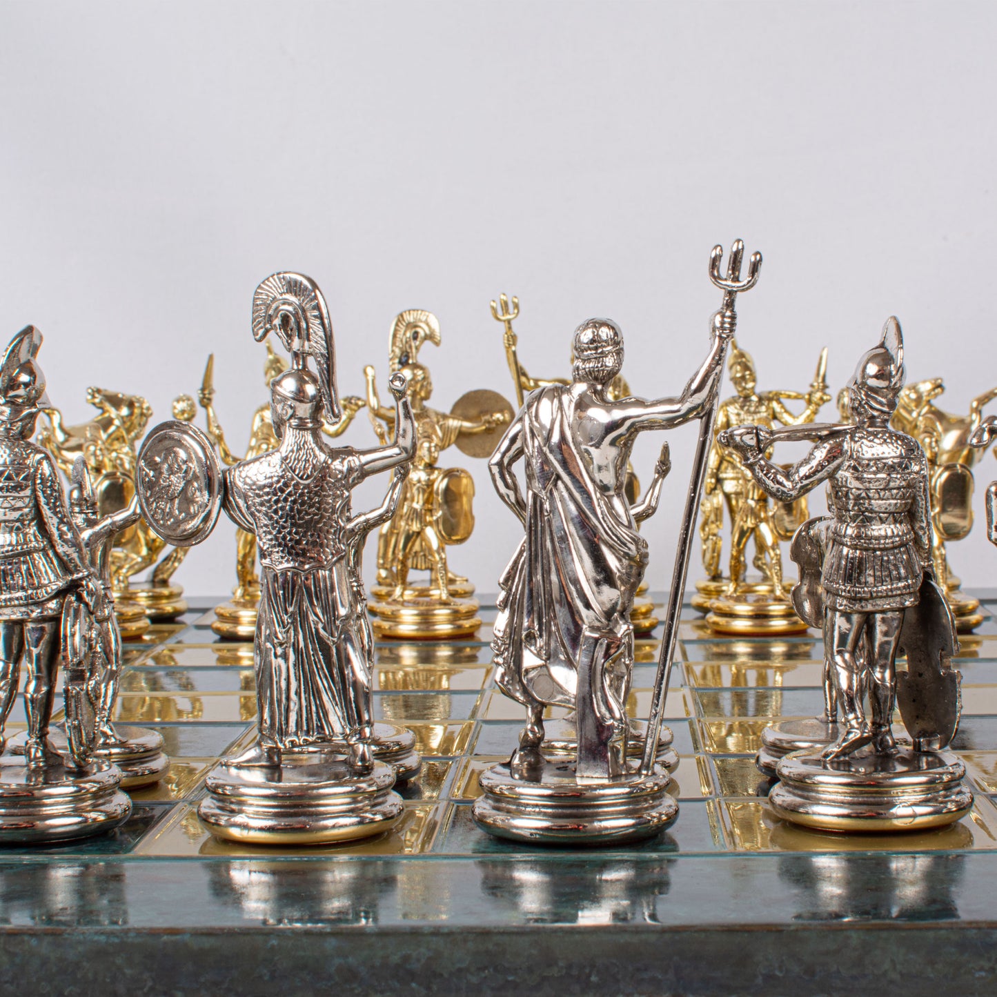 Handcrafted Greek Mythology Chess Set - Gold/Silver Chessmen and Bronze Chessboard (Extra Large)