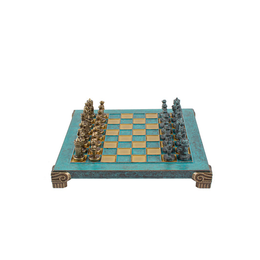 Handcrafted Byzantine Empire Chess Set, Blue & Brass (Extra Small)