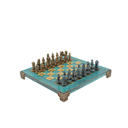 Handcrafted Byzantine Empire Chess Set, Blue & Brass (Extra Small)