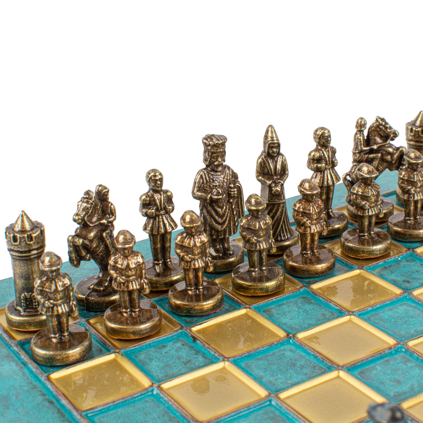 Handcrafted Byzantine Empire Chess Set, Blue & Brass (Extra Small)