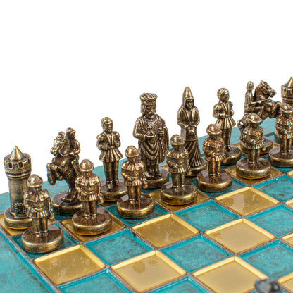 Handcrafted Byzantine Empire Chess Set, Blue & Brass (Extra Small)