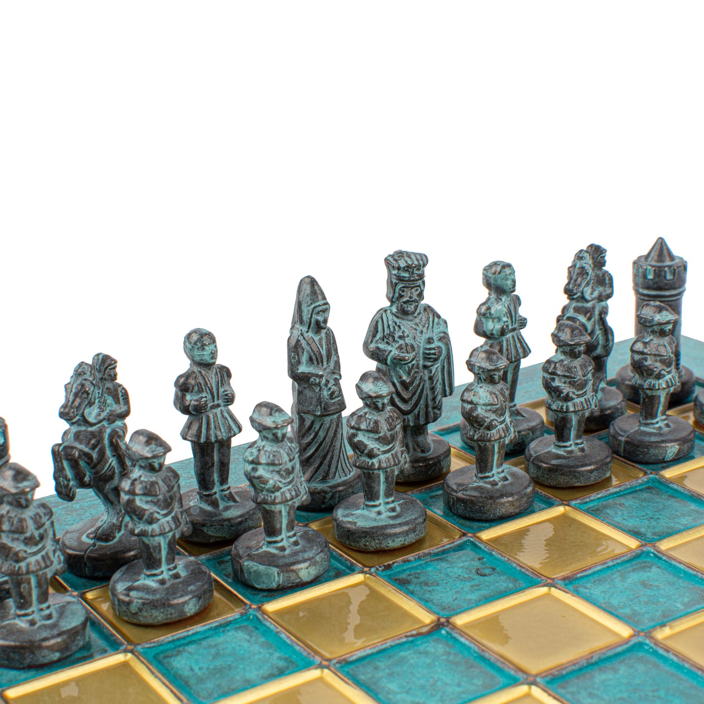 Handcrafted Byzantine Empire Chess Set, Blue & Brass (Extra Small)