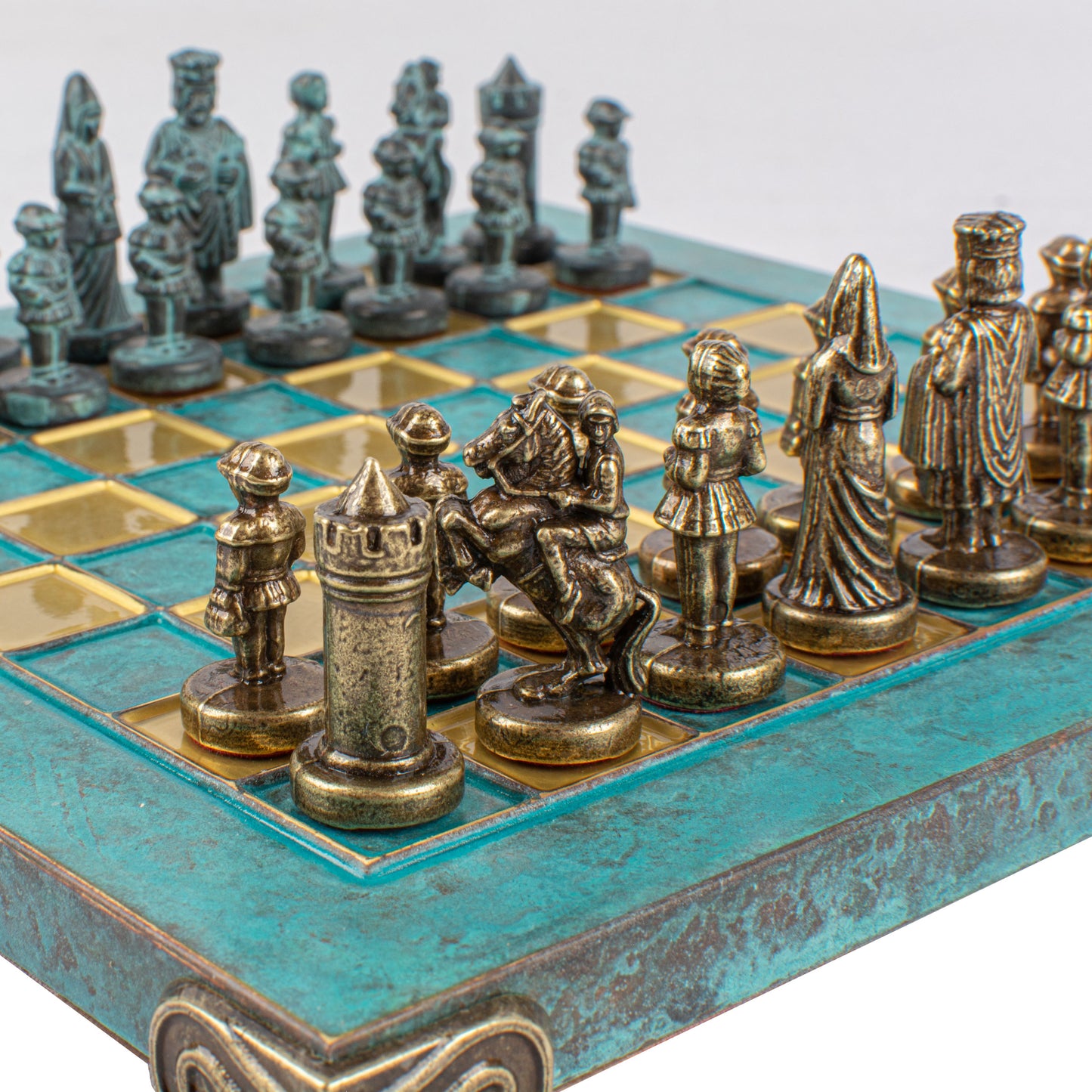 Handcrafted Byzantine Empire Chess Set, Blue & Brass (Extra Small)