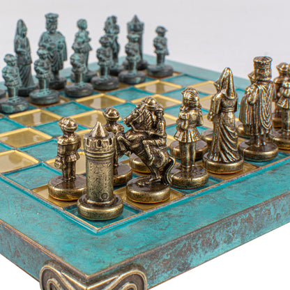 Handcrafted Byzantine Empire Chess Set, Blue & Brass (Extra Small)