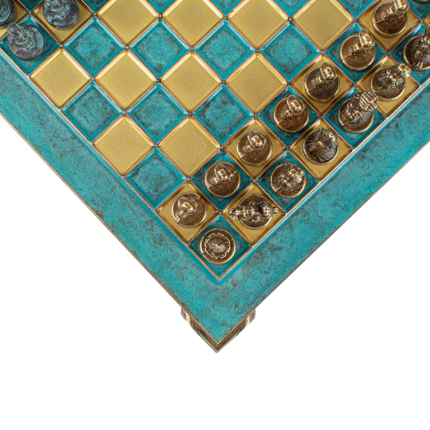 Handcrafted Byzantine Empire Chess Set, Blue & Brass (Extra Small)