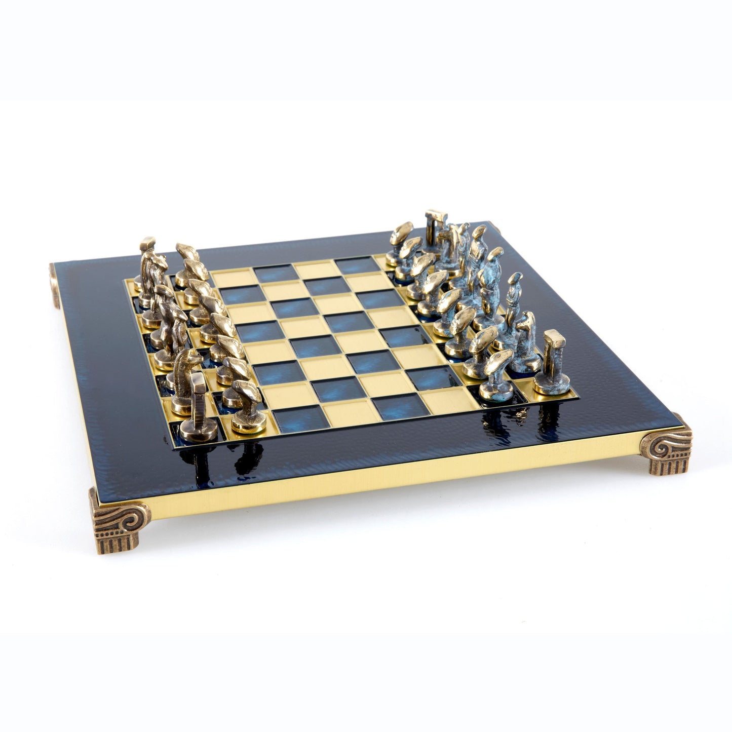 CYCLADIC ART SOLID BRASS CHESS SET with blue/brown chessmen and bronze chessboard 28 x 28cm (Small) - Premium Chess from MANOPOULOS Chess & Backgammon - Just €188.70! Shop now at MANOPOULOS Chess & Backgammon