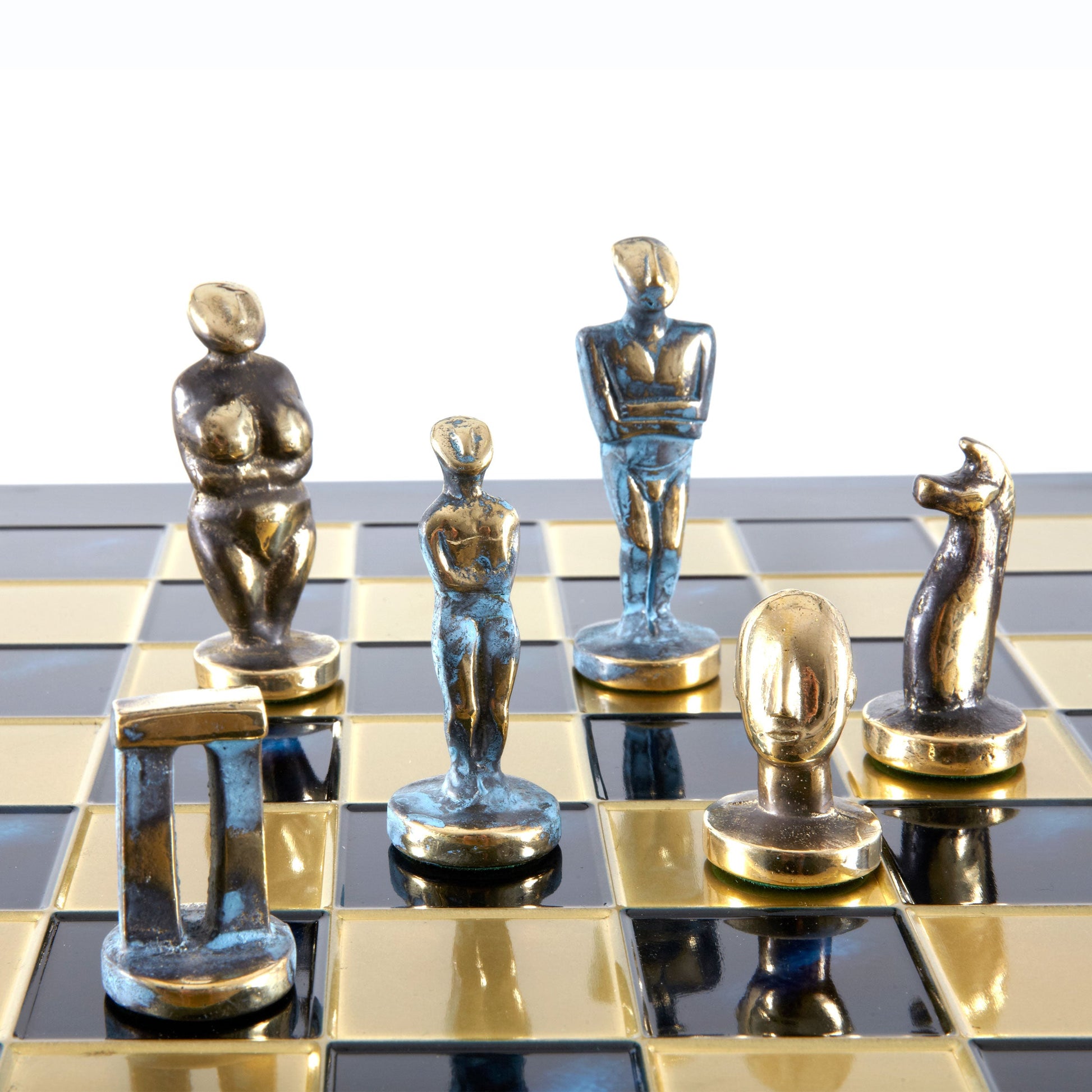 Handcrafted Solid Brass Cycladic Art Chess Set, Blue & Brown (Large) - Premium Chess from MANOPOULOS Chess & Backgammon - Just €320! Shop now at MANOPOULOS Chess & Backgammon