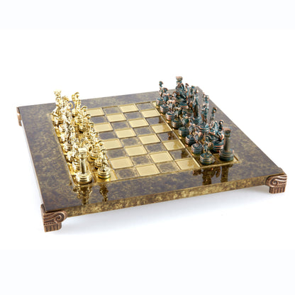 GREEK ROMAN PERIOD CHESS SET with gold/green chessmen and bronze chessboard 28 x 28cm (Small) - Premium Chess from MANOPOULOS Chess & Backgammon - Just €163! Shop now at MANOPOULOS Chess & Backgammon