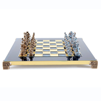 GREEK ROMAN PERIOD CHESS SET with blue/brown chessmen and bronze chessboard 28 x 28cm (Small) - Premium Chess from MANOPOULOS Chess & Backgammon - Just €163! Shop now at MANOPOULOS Chess & Backgammon