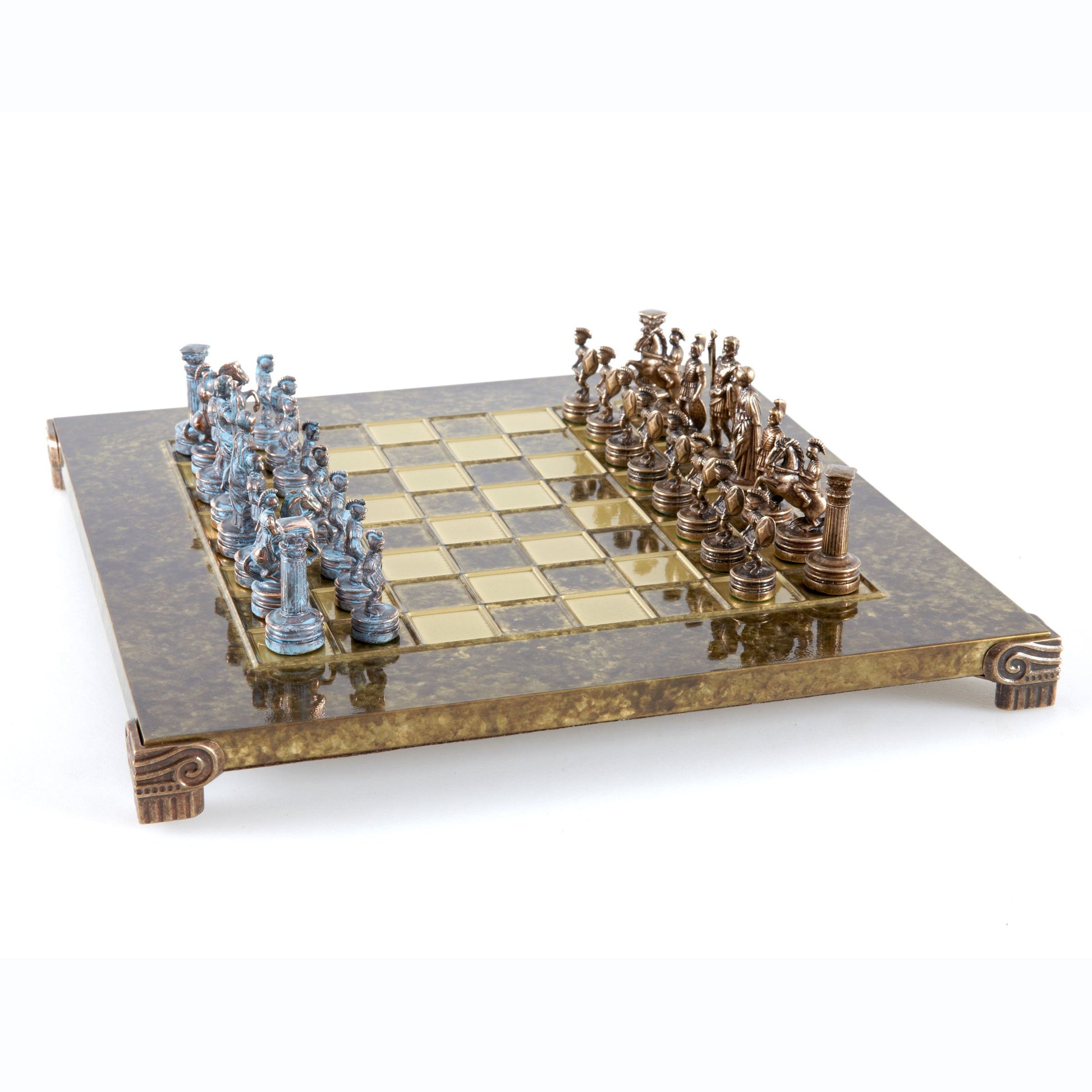 GREEK ROMAN PERIOD CHESS SET with blue/brown chessmen and bronze chessboard 28 x 28cm (Small) - Premium Chess from MANOPOULOS Chess & Backgammon - Just €163! Shop now at MANOPOULOS Chess & Backgammon