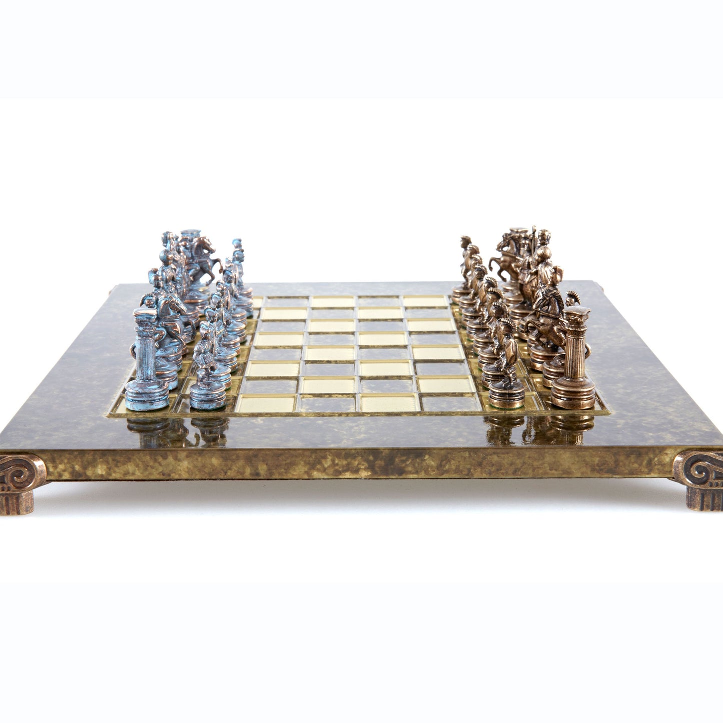 GREEK ROMAN PERIOD CHESS SET with blue/brown chessmen and bronze chessboard 28 x 28cm (Small) - Premium Chess from MANOPOULOS Chess & Backgammon - Just €163! Shop now at MANOPOULOS Chess & Backgammon