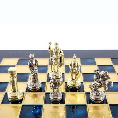 GREEK ROMAN PERIOD CHESS SET with gold/silver chessmen and bronze chessboard 28 x 28cm (Small) - Premium Chess from MANOPOULOS Chess & Backgammon - Just €163! Shop now at MANOPOULOS Chess & Backgammon