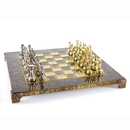 GREEK ROMAN PERIOD CHESS SET with gold/silver chessmen and bronze chessboard 28 x 28cm (Small) - Premium Chess from MANOPOULOS Chess & Backgammon - Just €163! Shop now at MANOPOULOS Chess & Backgammon