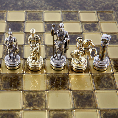 GREEK ROMAN PERIOD CHESS SET with gold/silver chessmen and bronze chessboard 28 x 28cm (Small) - Premium Chess from MANOPOULOS Chess & Backgammon - Just €163! Shop now at MANOPOULOS Chess & Backgammon