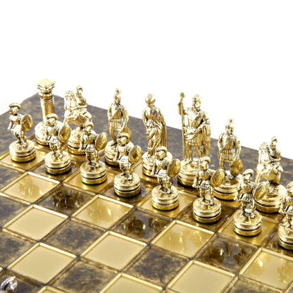 GREEK ROMAN PERIOD CHESS SET with gold/silver chessmen and bronze chessboard 28 x 28cm (Small) - Premium Chess from MANOPOULOS Chess & Backgammon - Just €163! Shop now at MANOPOULOS Chess & Backgammon