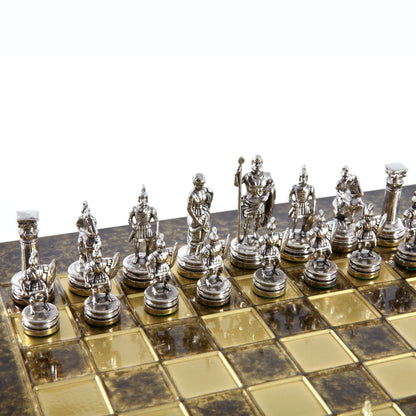 GREEK ROMAN PERIOD CHESS SET with gold/silver chessmen and bronze chessboard 28 x 28cm (Small) - Premium Chess from MANOPOULOS Chess & Backgammon - Just €163! Shop now at MANOPOULOS Chess & Backgammon