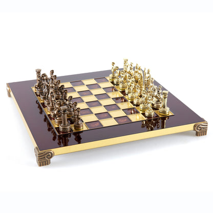 GREEK ROMAN PERIOD CHESS SET with gold/brown chessmen and bronze chessboard 28 x 28cm (Small) - Premium Chess from MANOPOULOS Chess & Backgammon - Just €163! Shop now at MANOPOULOS Chess & Backgammon