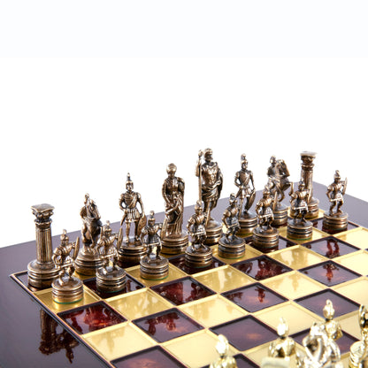 GREEK ROMAN PERIOD CHESS SET with gold/brown chessmen and bronze chessboard 28 x 28cm (Small) - Premium Chess from MANOPOULOS Chess & Backgammon - Just €163! Shop now at MANOPOULOS Chess & Backgammon