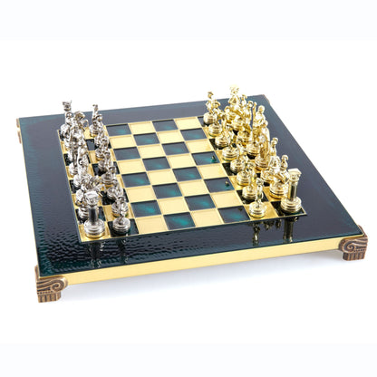 GREEK ROMAN PERIOD CHESS SET with gold/silver chessmen and bronze chessboard 28 x 28cm (Small) - Premium Chess from MANOPOULOS Chess & Backgammon - Just €163! Shop now at MANOPOULOS Chess & Backgammon