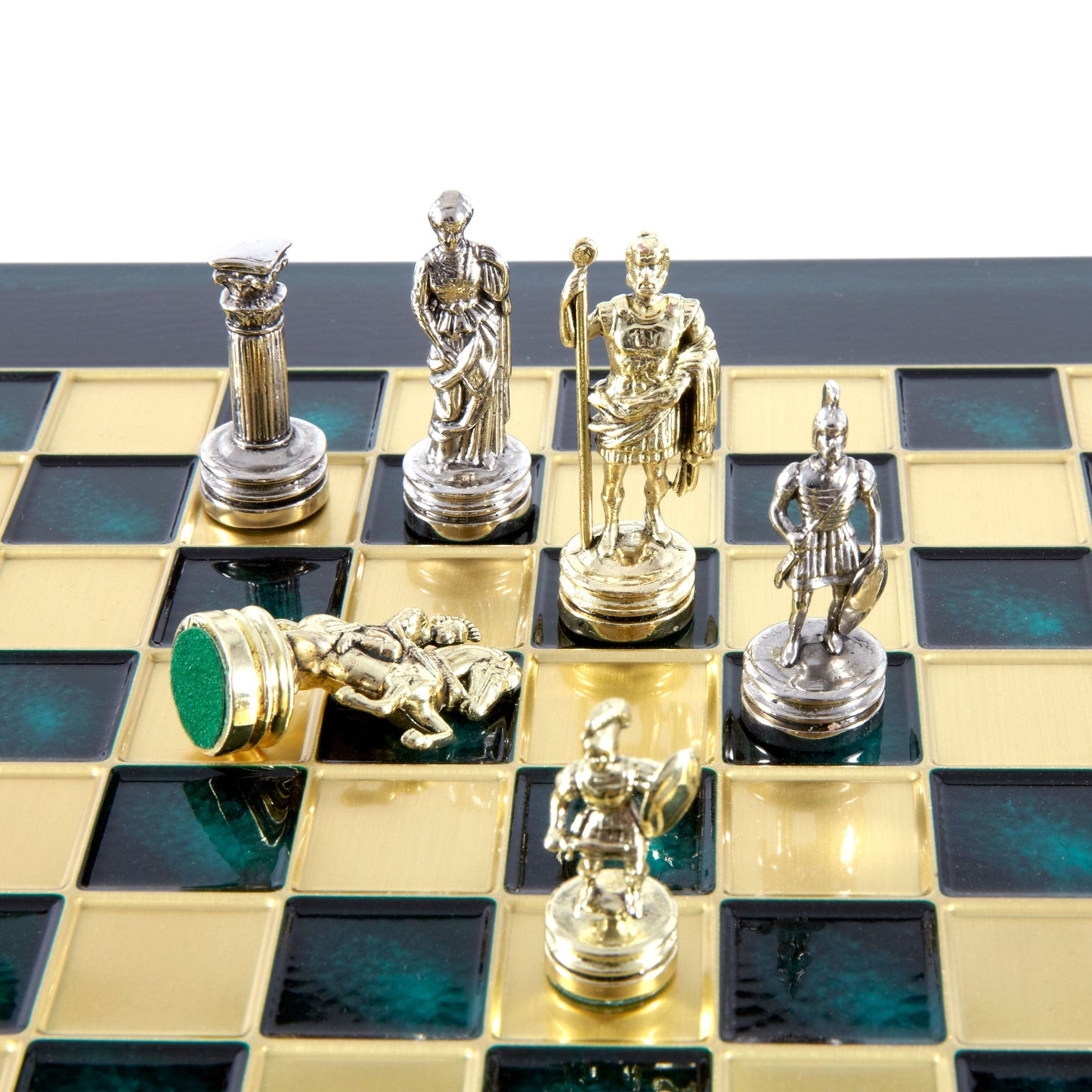 GREEK ROMAN PERIOD CHESS SET with gold/silver chessmen and bronze chessboard 28 x 28cm (Small) - Premium Chess from MANOPOULOS Chess & Backgammon - Just €163! Shop now at MANOPOULOS Chess & Backgammon