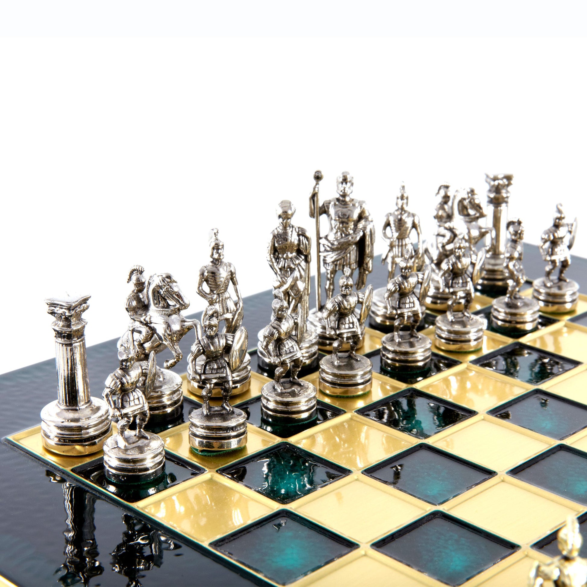 GREEK ROMAN PERIOD CHESS SET with gold/silver chessmen and bronze chessboard 28 x 28cm (Small) - Premium Chess from MANOPOULOS Chess & Backgammon - Just €163! Shop now at MANOPOULOS Chess & Backgammon