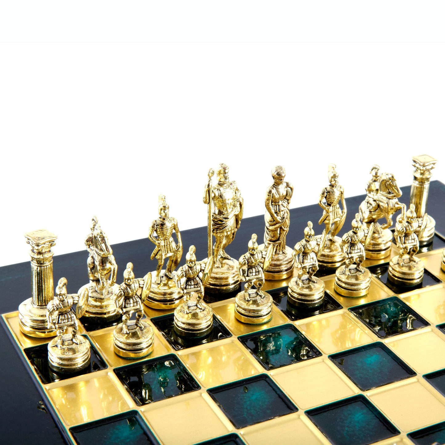 GREEK ROMAN PERIOD CHESS SET with gold/silver chessmen and bronze chessboard 28 x 28cm (Small) - Premium Chess from MANOPOULOS Chess & Backgammon - Just €163! Shop now at MANOPOULOS Chess & Backgammon