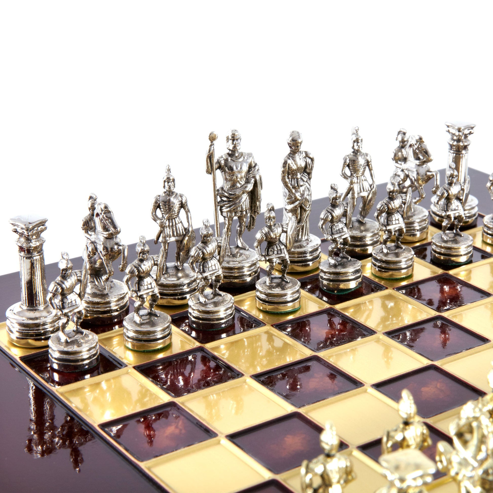 GREEK ROMAN PERIOD CHESS SET with gold/silver chessmen and bronze chessboard 28 x 28cm (Small) - Premium Chess from MANOPOULOS Chess & Backgammon - Just €163! Shop now at MANOPOULOS Chess & Backgammon