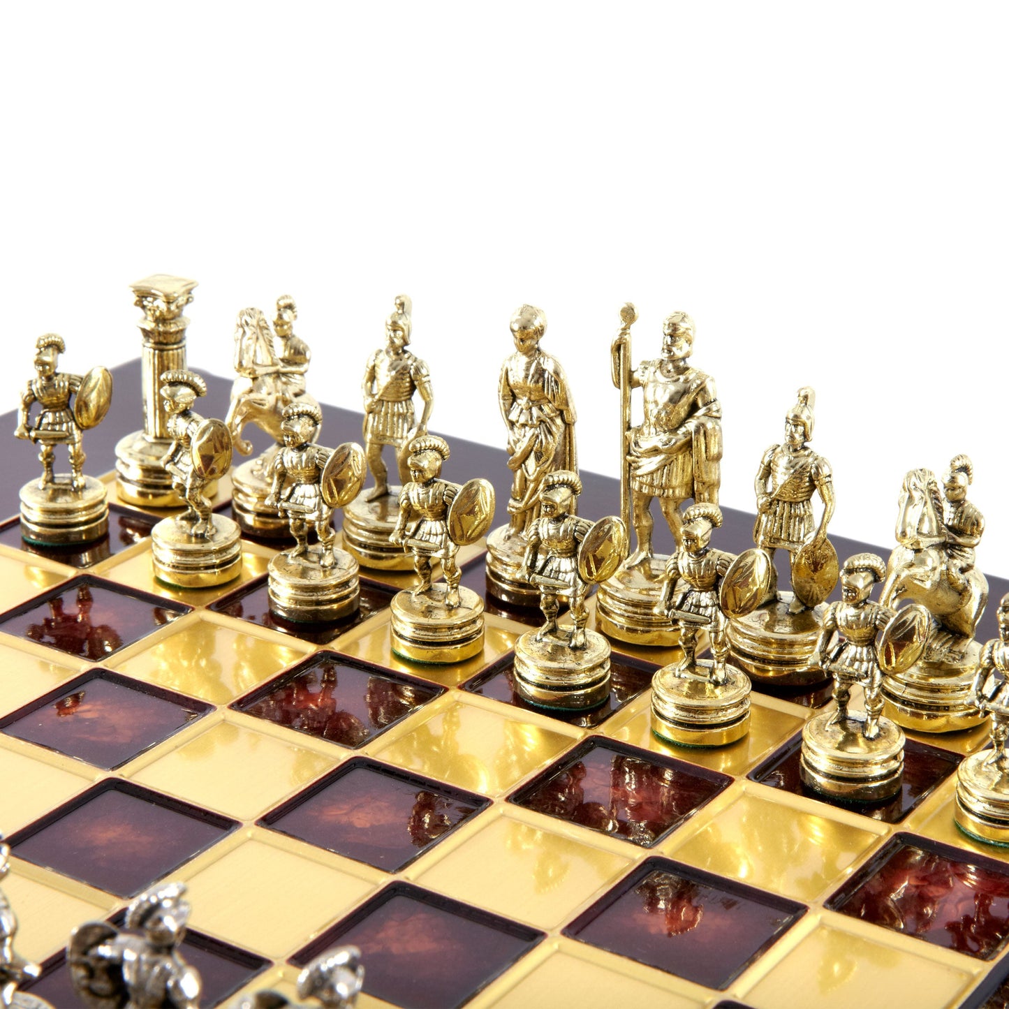 GREEK ROMAN PERIOD CHESS SET with gold/silver chessmen and bronze chessboard 28 x 28cm (Small) - Premium Chess from MANOPOULOS Chess & Backgammon - Just €163! Shop now at MANOPOULOS Chess & Backgammon