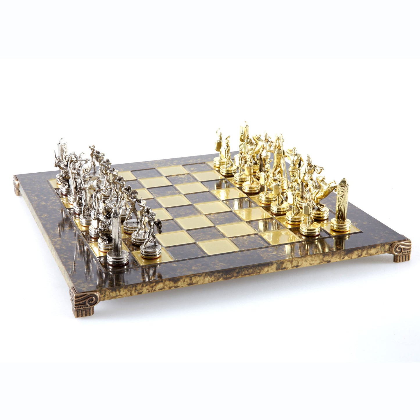 Handcrafted Greek Mythology Chess Set - Gold & Silver Chessmen with Bronze Board (Medium) BLU - Premium Chess from MANOPOULOS Chess & Backgammon - Just €210! Shop now at MANOPOULOS Chess & Backgammon