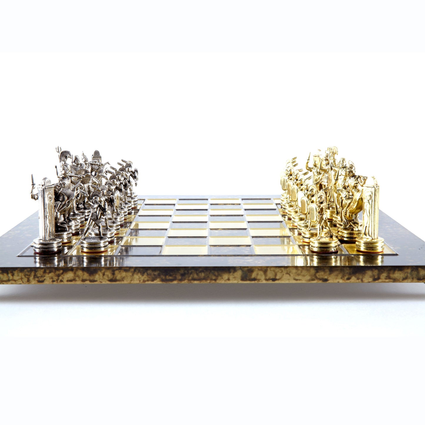 Handcrafted Greek Mythology Chess Set - Gold & Silver Chessmen with Bronze Board (Medium) BLU - Premium Chess from MANOPOULOS Chess & Backgammon - Just €210! Shop now at MANOPOULOS Chess & Backgammon