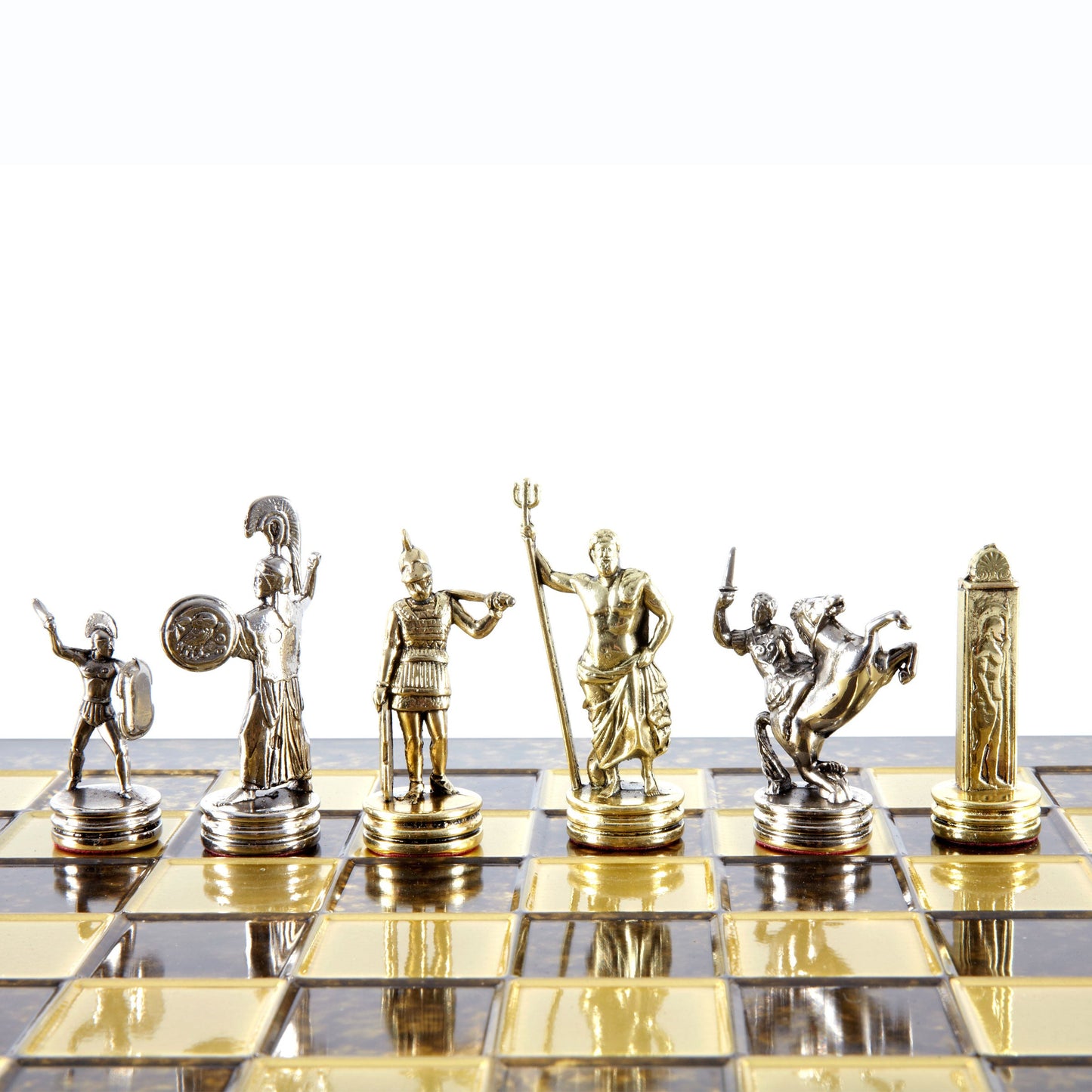 Handcrafted Greek Mythology Chess Set - Gold & Silver Chessmen with Bronze Board (Medium) BLU - Premium Chess from MANOPOULOS Chess & Backgammon - Just €210! Shop now at MANOPOULOS Chess & Backgammon